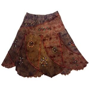 International Rising Asymmetrical Skirt Boho Indie Hand Painted Artsy Size Small